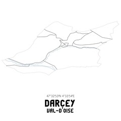 DARCEY Val-d'Oise. Minimalistic street map with black and white lines.