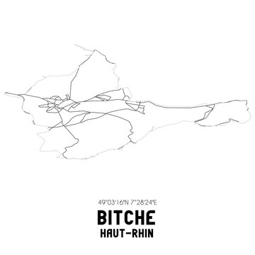 BITCHE Haut-Rhin. Minimalistic street map with black and white lines.