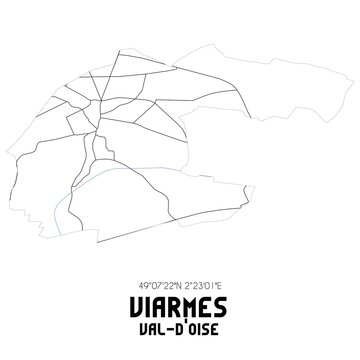 VIARMES Val-d'Oise. Minimalistic street map with black and white lines.
