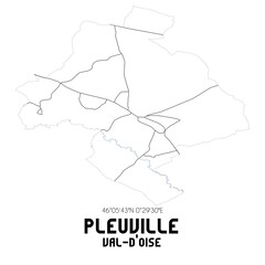 PLEUVILLE Val-d'Oise. Minimalistic street map with black and white lines.
