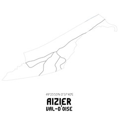 AIZIER Val-d'Oise. Minimalistic street map with black and white lines.