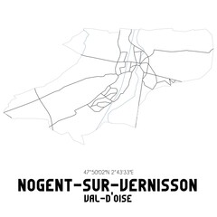 NOGENT-SUR-VERNISSON Val-d'Oise. Minimalistic street map with black and white lines.