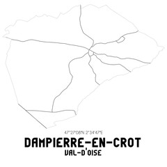 DAMPIERRE-EN-CROT Val-d'Oise. Minimalistic street map with black and white lines.