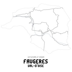FAUGERES Val-d'Oise. Minimalistic street map with black and white lines.