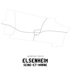 ELSENHEIM Seine-et-Marne. Minimalistic street map with black and white lines.