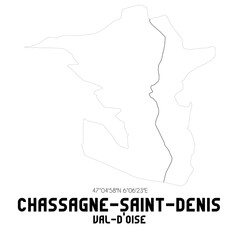 CHASSAGNE-SAINT-DENIS Val-d'Oise. Minimalistic street map with black and white lines.