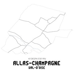 ALLAS-CHAMPAGNE Val-d'Oise. Minimalistic street map with black and white lines.