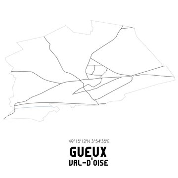 GUEUX Val-d'Oise. Minimalistic street map with black and white lines.
