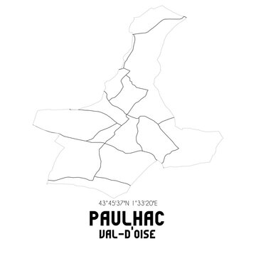 PAULHAC Val-d'Oise. Minimalistic street map with black and white lines.