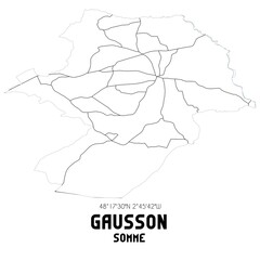 GAUSSON Somme. Minimalistic street map with black and white lines.