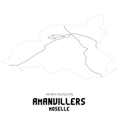 AMANVILLERS Moselle. Minimalistic street map with black and white lines.
