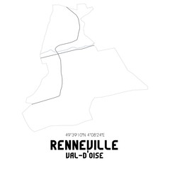 RENNEVILLE Val-d'Oise. Minimalistic street map with black and white lines.