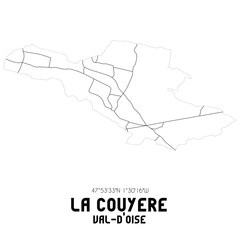 LA COUYERE Val-d'Oise. Minimalistic street map with black and white lines.
