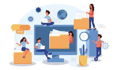 Electronic file organization service, Vector illustration for web banner, infographics, mobile