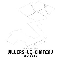 VILLERS-LE-CHATEAU Val-d'Oise. Minimalistic street map with black and white lines.