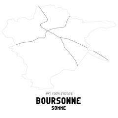 BOURSONNE Somme. Minimalistic street map with black and white lines.