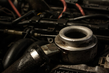 Part of an uncovered engine to be repaired