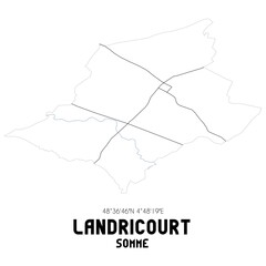 LANDRICOURT Somme. Minimalistic street map with black and white lines.