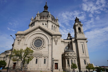 Fototapeta na wymiar Mighty Roman Catholic Church, Cathedral of Saint Paul stands in great awe over St. Paul, Minnesota. The building opened in 1915.