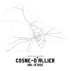 COSNE-D'ALLIER Val-d'Oise. Minimalistic street map with black and white lines.