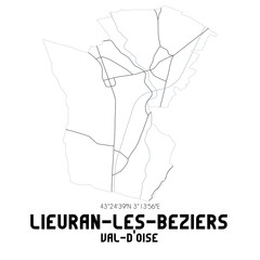 LIEURAN-LES-BEZIERS Val-d'Oise. Minimalistic street map with black and white lines.