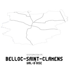 BELLOC-SAINT-CLAMENS Val-d'Oise. Minimalistic street map with black and white lines.