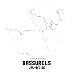 BASSURELS Val-d'Oise. Minimalistic street map with black and white lines.