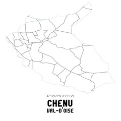 CHENU Val-d'Oise. Minimalistic street map with black and white lines.