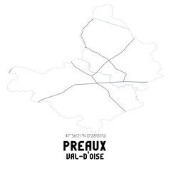 PREAUX Val-d'Oise. Minimalistic street map with black and white lines.
