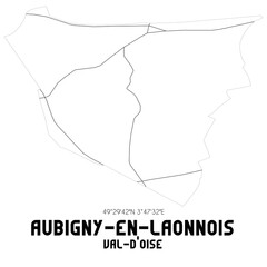 AUBIGNY-EN-LAONNOIS Val-d'Oise. Minimalistic street map with black and white lines.