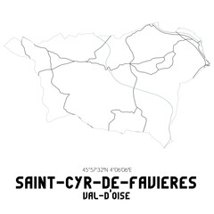 SAINT-CYR-DE-FAVIERES Val-d'Oise. Minimalistic street map with black and white lines.