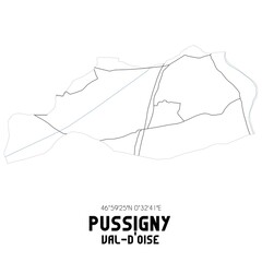 PUSSIGNY Val-d'Oise. Minimalistic street map with black and white lines.