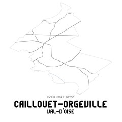 CAILLOUET-ORGEVILLE Val-d'Oise. Minimalistic street map with black and white lines.