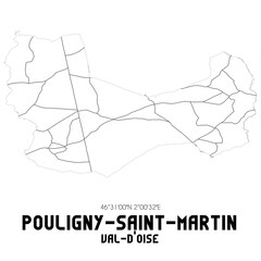 POULIGNY-SAINT-MARTIN Val-d'Oise. Minimalistic street map with black and white lines.