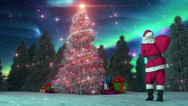 Christmas Xmas Tree and Santa Klaus - Looping Animation Fantasy Landscape Background