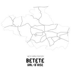 BETETE Val-d'Oise. Minimalistic street map with black and white lines.