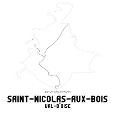 SAINT-NICOLAS-AUX-BOIS Val-d'Oise. Minimalistic street map with black and white lines.