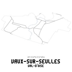 VAUX-SUR-SEULLES Val-d'Oise. Minimalistic street map with black and white lines.
