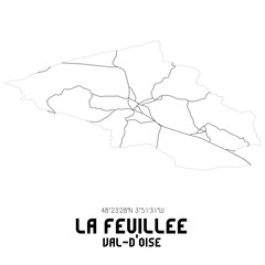 LA FEUILLEE Val-d'Oise. Minimalistic street map with black and white lines.