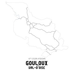 Obraz premium GOULOUX Val-d'Oise. Minimalistic street map with black and white lines.