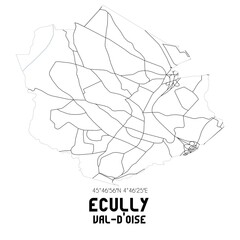 Obraz premium ECULLY Val-d'Oise. Minimalistic street map with black and white lines.