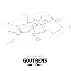 GOUTRENS Val-d'Oise. Minimalistic street map with black and white lines.