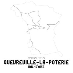 QUEVREVILLE-LA-POTERIE Val-d'Oise. Minimalistic street map with black and white lines.