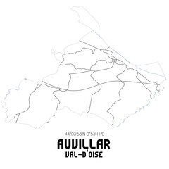 AUVILLAR Val-d'Oise. Minimalistic street map with black and white lines.