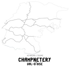 CHAMPNETERY Val-d'Oise. Minimalistic street map with black and white lines.