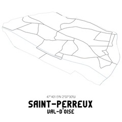 SAINT-PERREUX Val-d'Oise. Minimalistic street map with black and white lines.