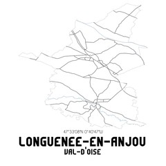 LONGUENEE-EN-ANJOU Val-d'Oise. Minimalistic street map with black and white lines.