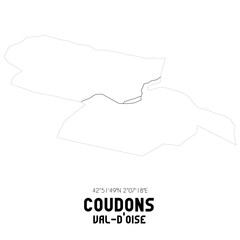 COUDONS Val-d'Oise. Minimalistic street map with black and white lines.