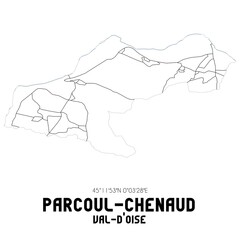 PARCOUL-CHENAUD Val-d'Oise. Minimalistic street map with black and white lines.