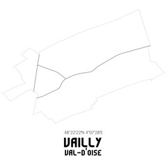 VAILLY Val-d'Oise. Minimalistic street map with black and white lines.